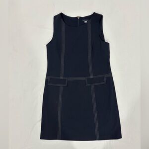 Tommy Hilfiger dark navy blue sheath dress with white stitching. Size 12.